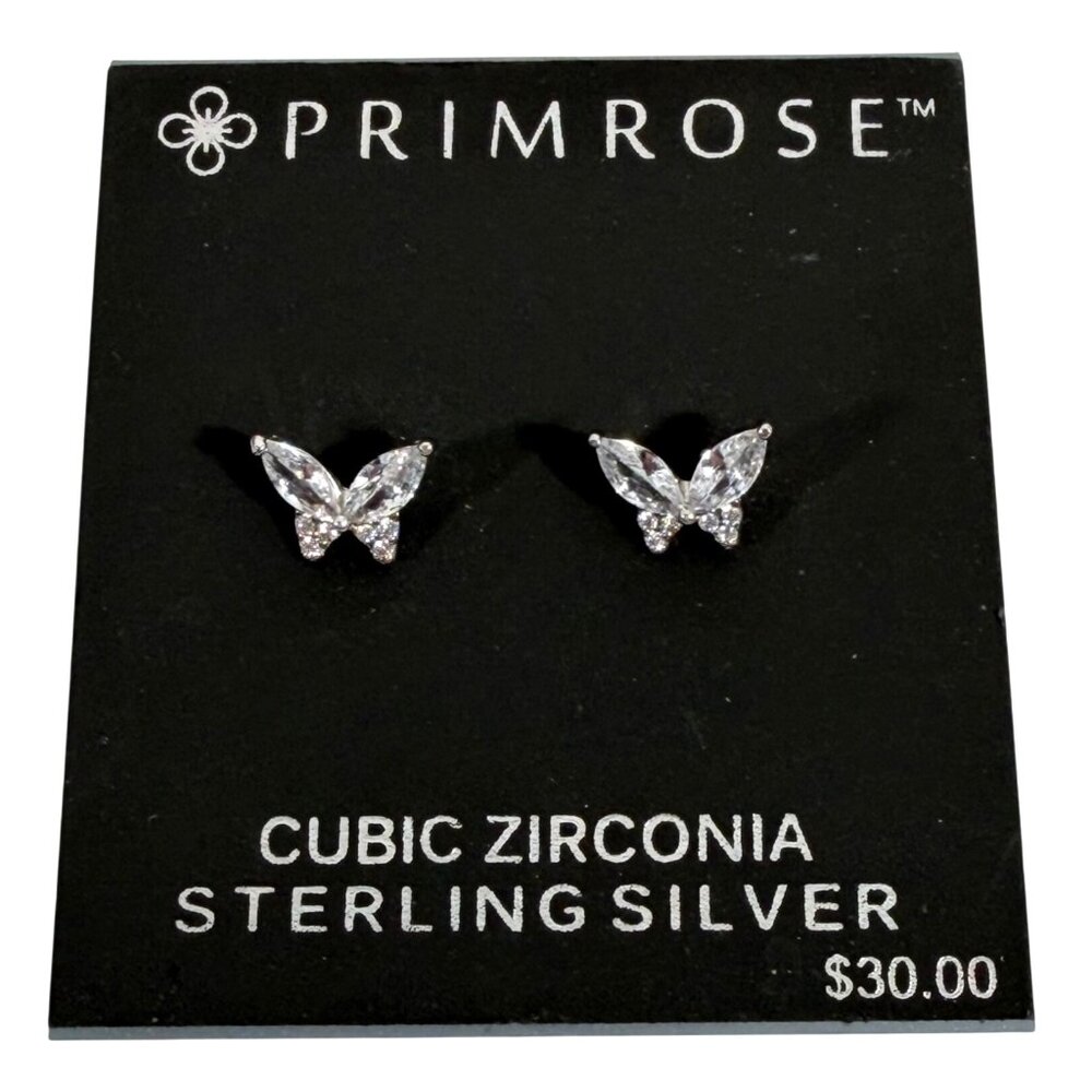 PRIMROSE Sterling Silver Cubic Zirconia Butterfly Stud Earrings NEW $30